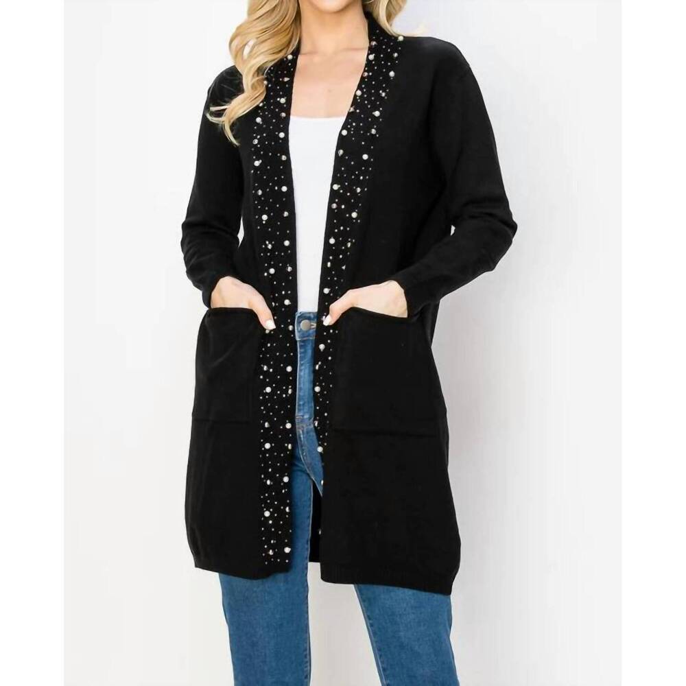 NEW JOH serra knitted sweater cardigan with pearls & sparkles in black